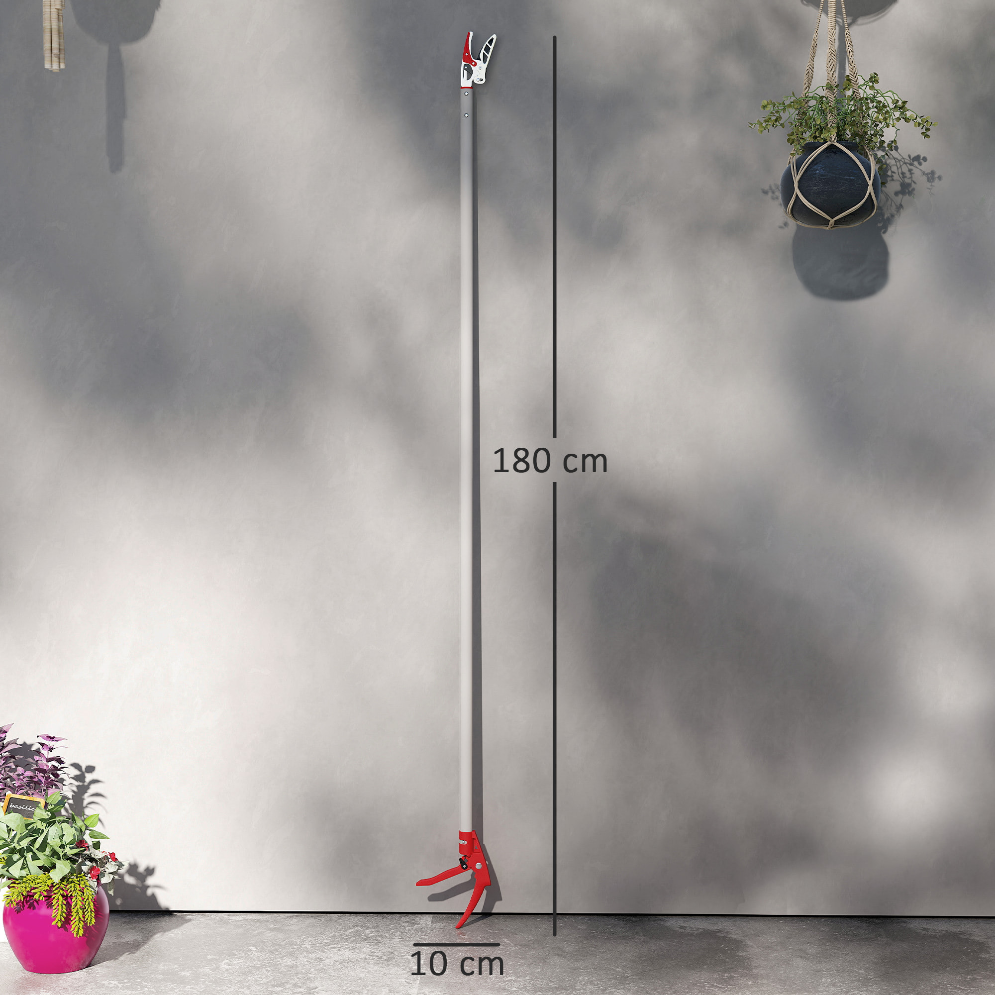 Tijeras de Podar de Jardín 180 cm, Podadora de Árboles de Largo Alcance, con Mango de Aluminio Ligero y Resistente, Cuchilla Metálica, para Poda de Ramas Altas y Recoger Frutas