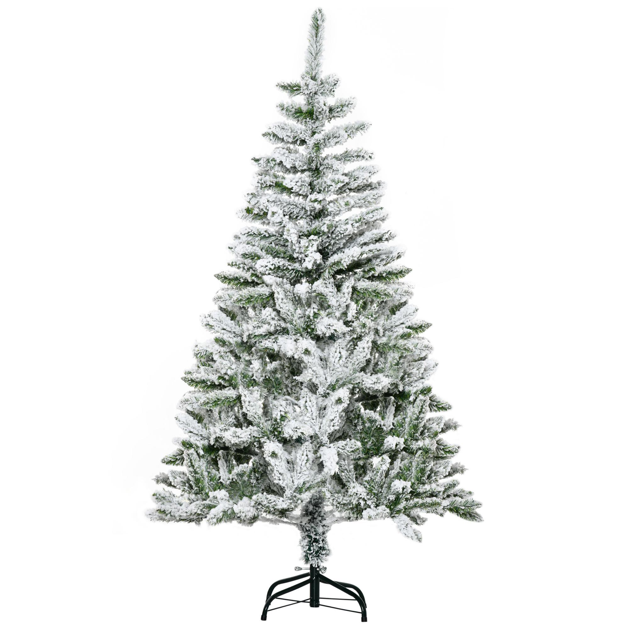 Árbol de Navidad Artificial 150 cm con Nieve Ignífugo con 358 Ramas Apertura Automática Base Plegable y Soporte Metálico Decoración Navideña para Interiores Verde