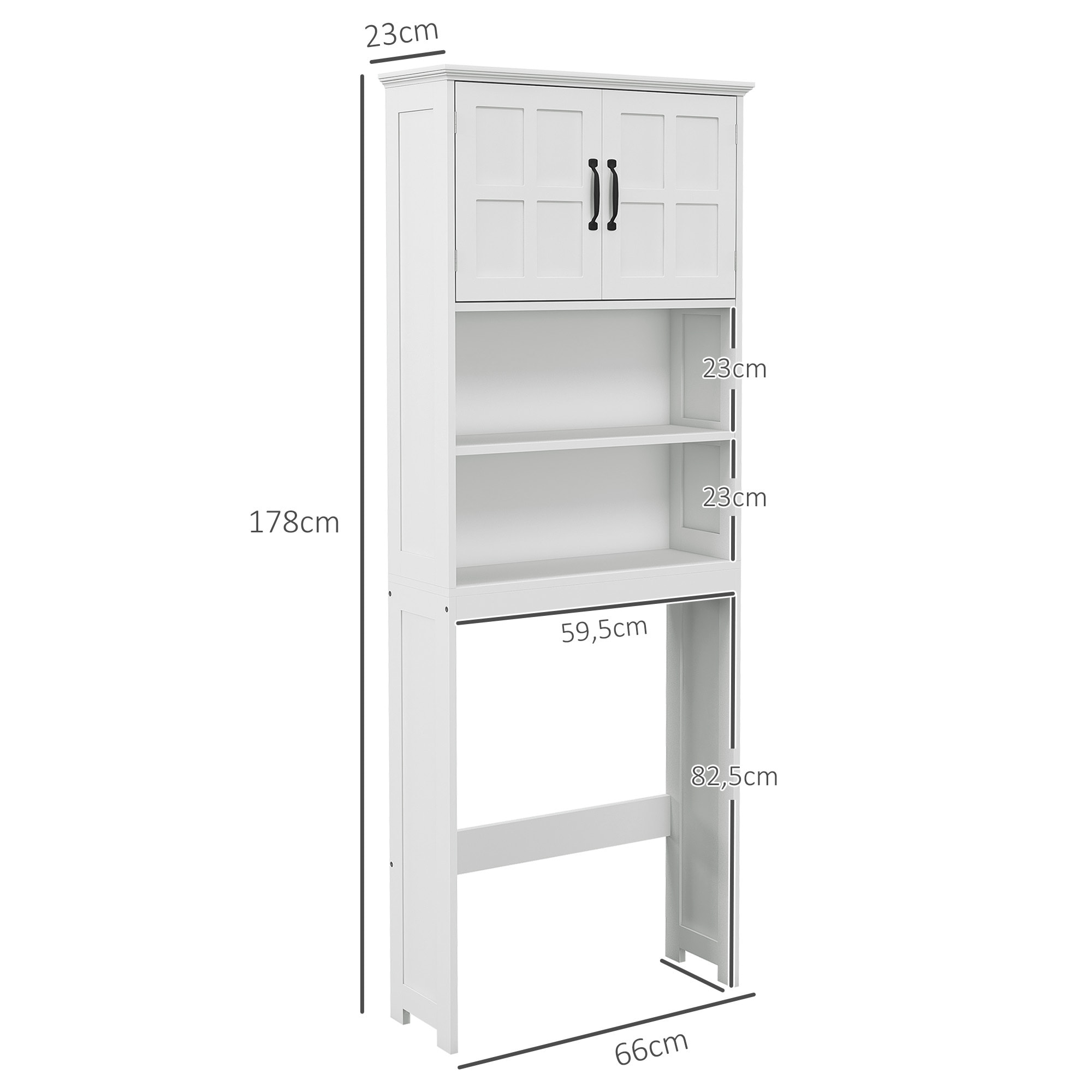 Mueble sobre Inodoro Armario para Lavadora con 2 Puertas Estantes Abiertos y Estante Ajustable Mueble para Baño 66x23x178 cm Blanco