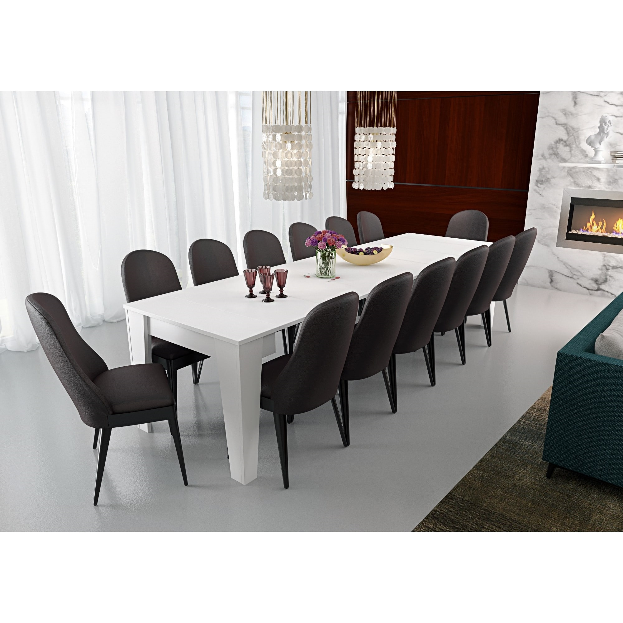 Consolle Allungabile Moderna Tavolo Estensibile Da 54 A 306 cm Con 6 Allunghe Ideale Per 14 posti Salvaspazio Guide In Metallo Design Per Soggiorno Salotto Cucina Ingresso Bianco