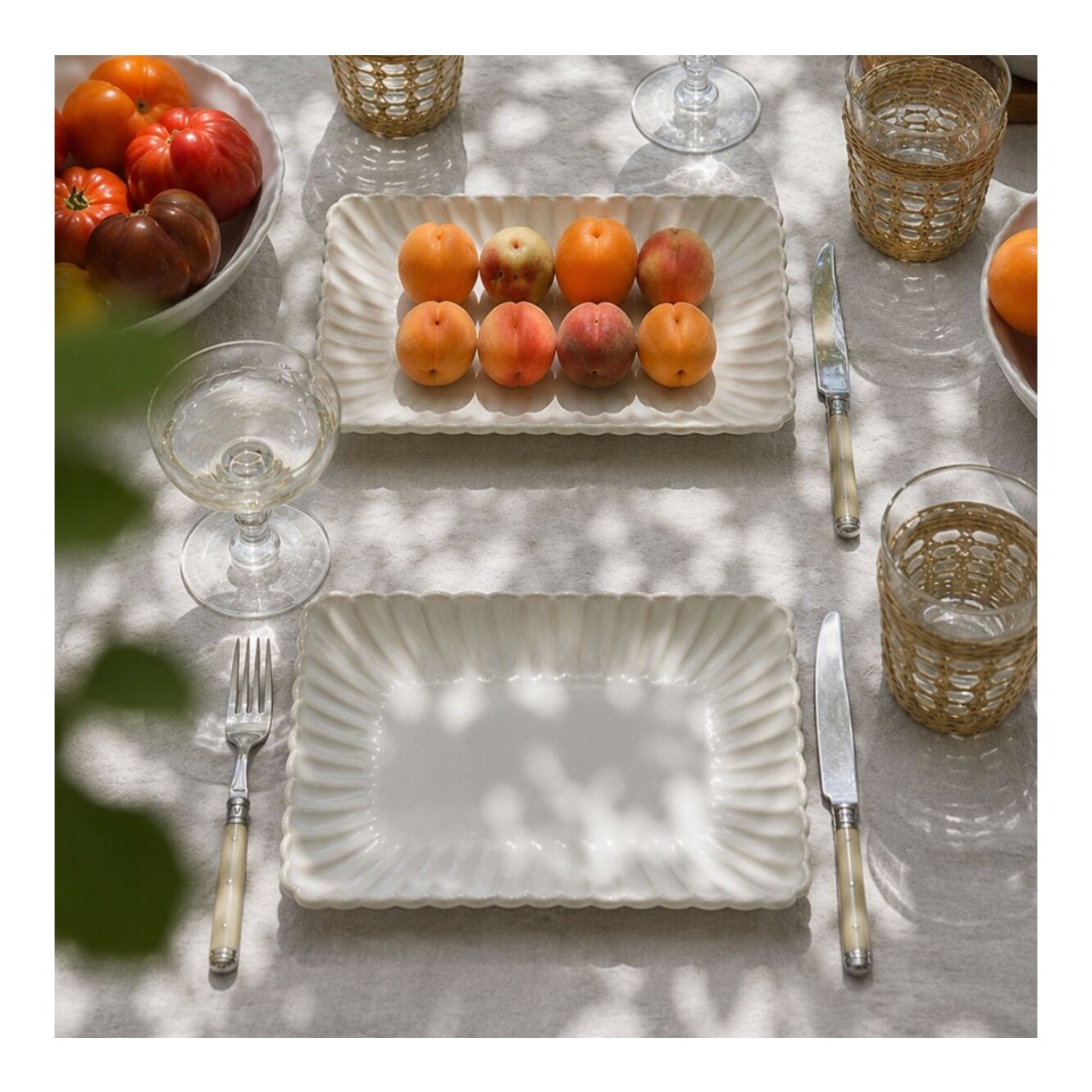Lot de 6 grandes assiettes rectangulaires, Coquillage