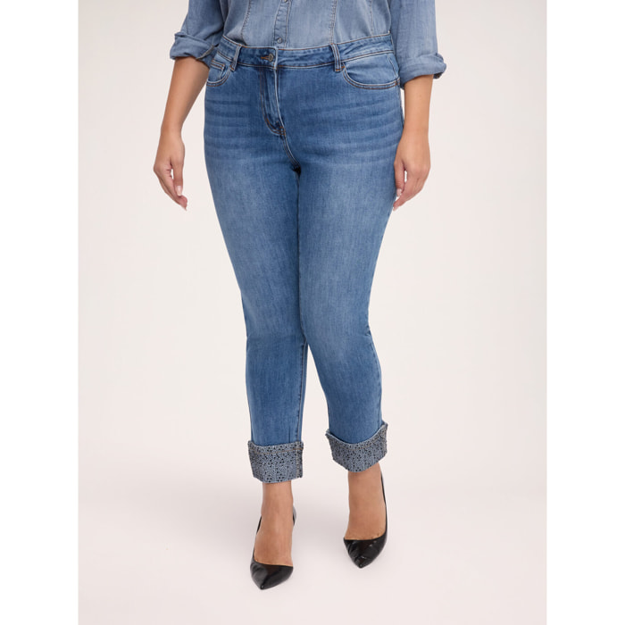 Fiorella Rubino - Jeans skinny con risvolto in strass - Blu