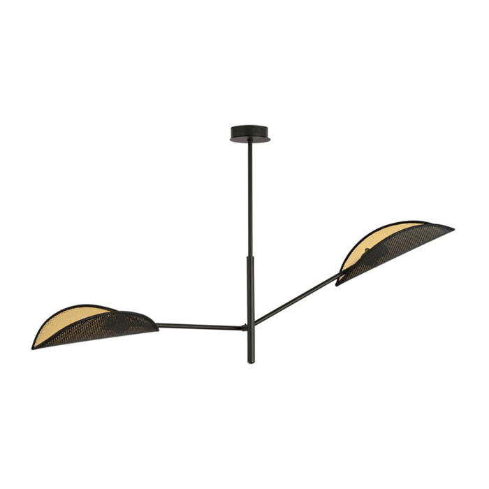 Lampada a sospensione Vene con paralumi a forma di foglia nero e oro