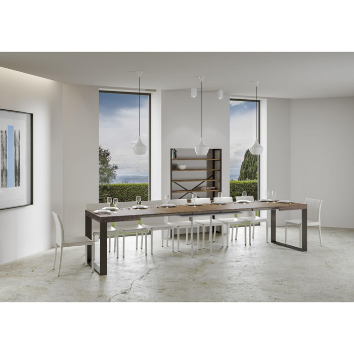 Table Tecno Extensible Dessus Noyer 90x160 Allongée 420 cadre Anthracite