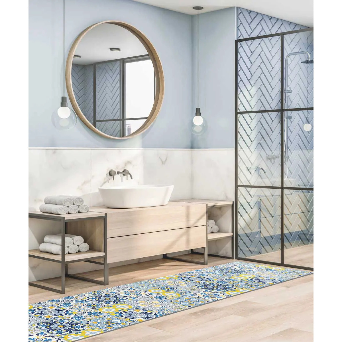 Passatoia tappeto cucina bagno ingresso multiuso, disegno ceramica stile maiolica