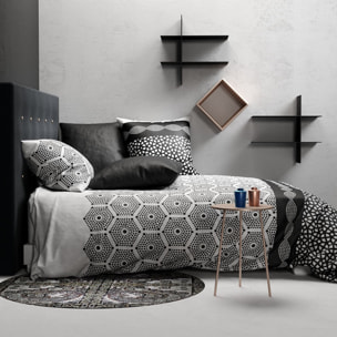 Parure housse de couette imprimé 100% coton - pavage - noir