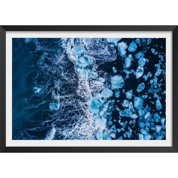 Affiche iceland diamond beach Affiche + cadre en bois - Noir