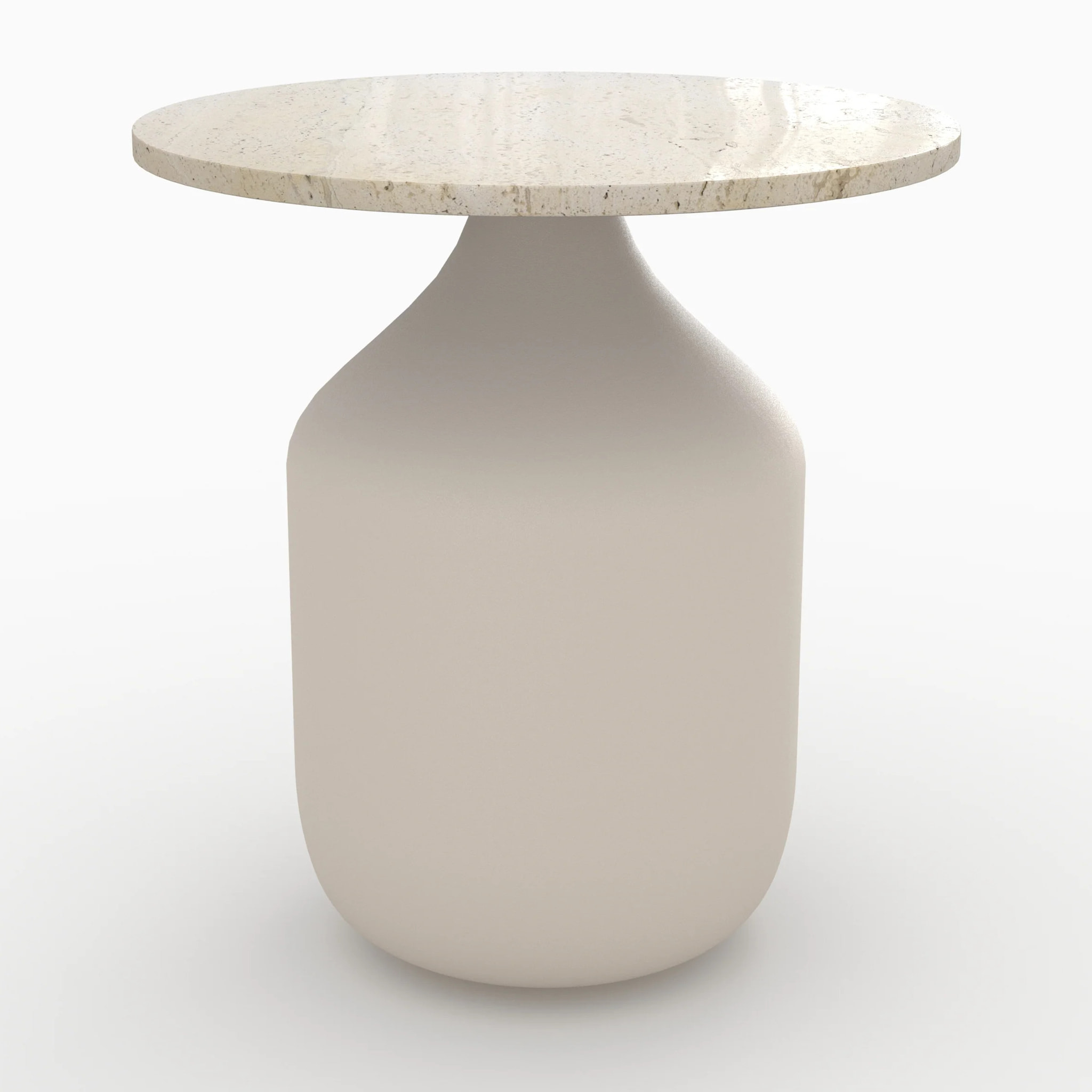 Table d'appoint ronde en travertin et métal beige D45 cm - Louison
