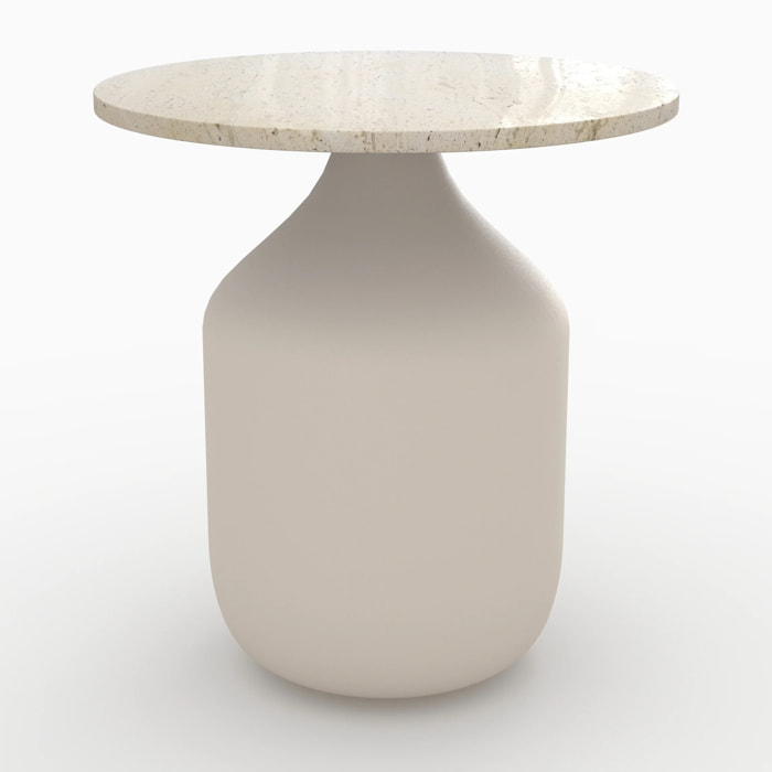 Table d'appoint ronde en travertin et métal beige D45 cm - Louison