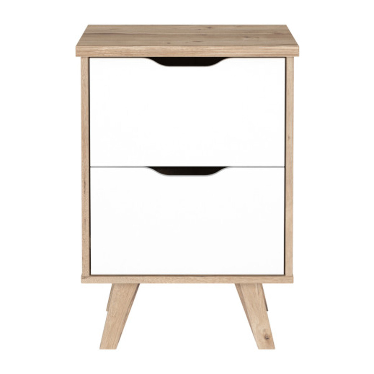 Table de chevet 2 tiroirs bois effet chêne naturel et blanc mat - WANDA