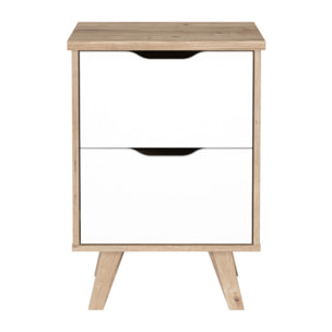 Table de chevet 2 tiroirs bois effet chêne naturel et blanc mat - WANDA