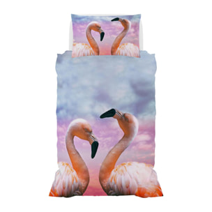 PARURE COPRIPIUMINO STAMPA DIGITALE GOODNIGHT MADE IN ITALY MICROFIBRA- FLAMINGO SINGOLO