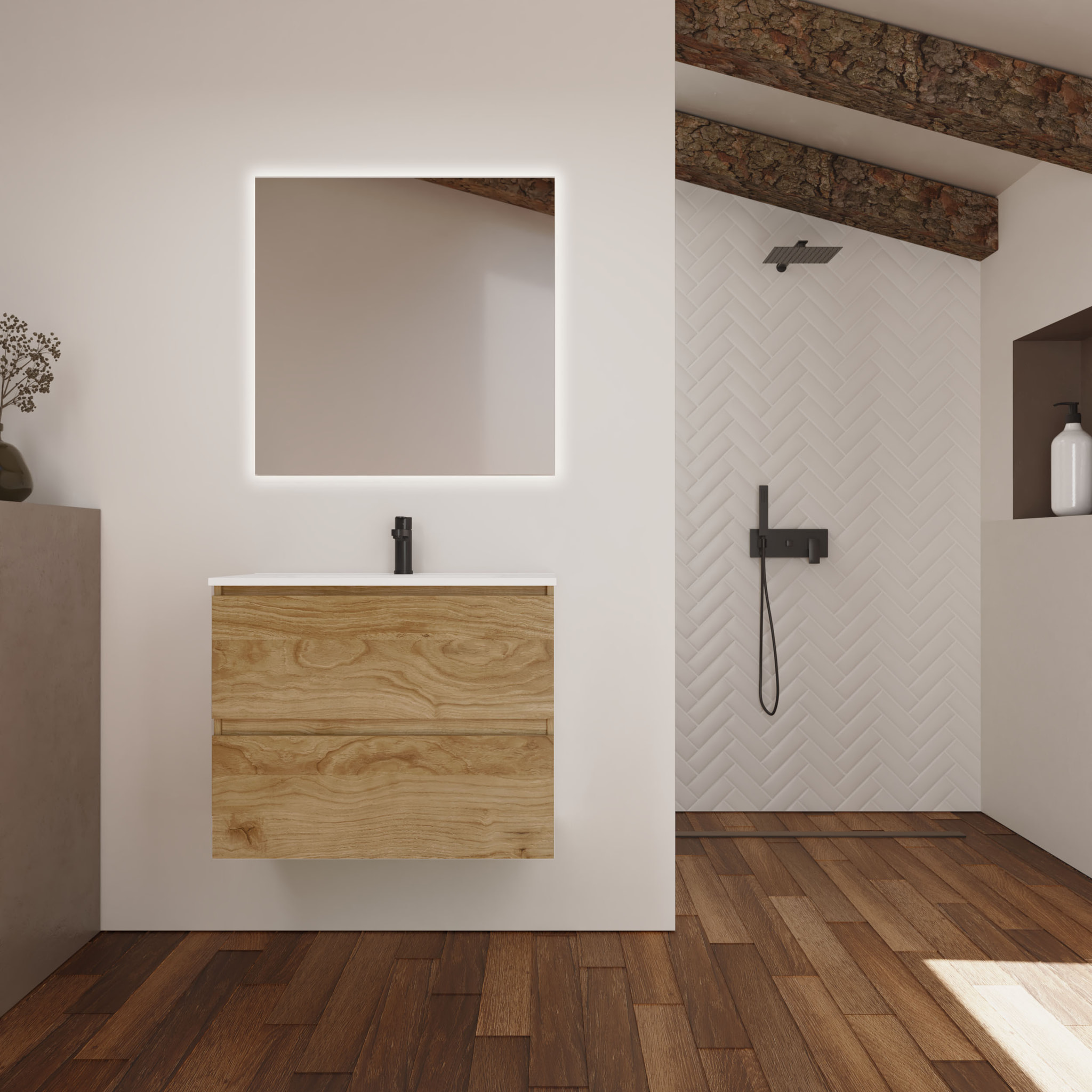 Conjunto de Baño Kaji | Mueble de Baño Suspendido | 80 cm Teka| Dos Cajones | Lavabo Encastrado | No incluye Espejo | Alday
