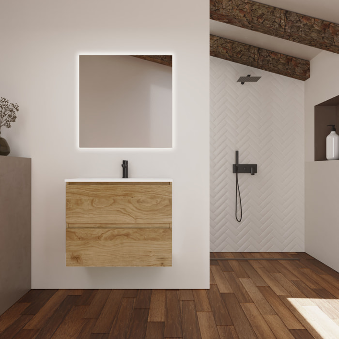 Conjunto de Baño Kaji | Mueble de Baño Suspendido | 80 cm Teka| Dos Cajones | Lavabo Encastrado | No incluye Espejo | Alday