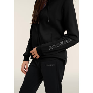 Tuta con zip e collo alto, logo con perline sulla manica