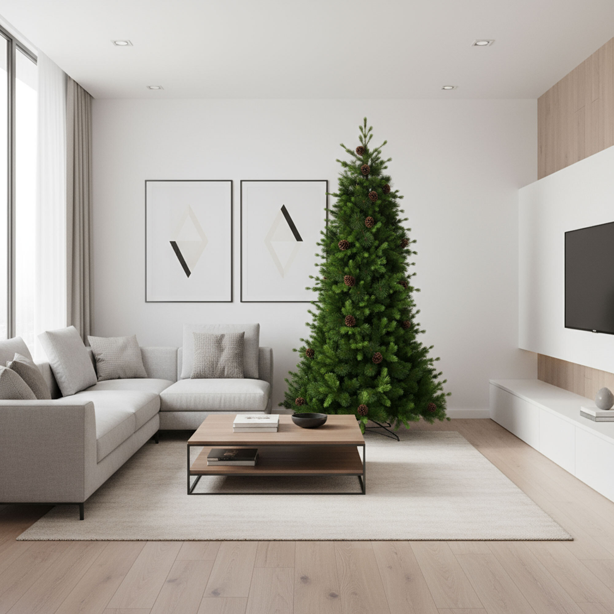 Waffle - Albero di Natale Tradizionale con Pigne in PE, PVC e PP Ø101x180H cm, 785 Punte