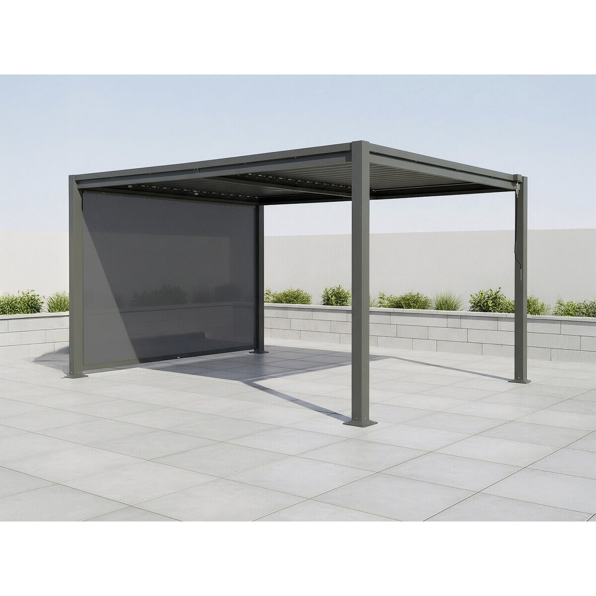 Pergola bioclimatique avec store en acier galvanisé "Howard" - 3 x 4 m - Gris