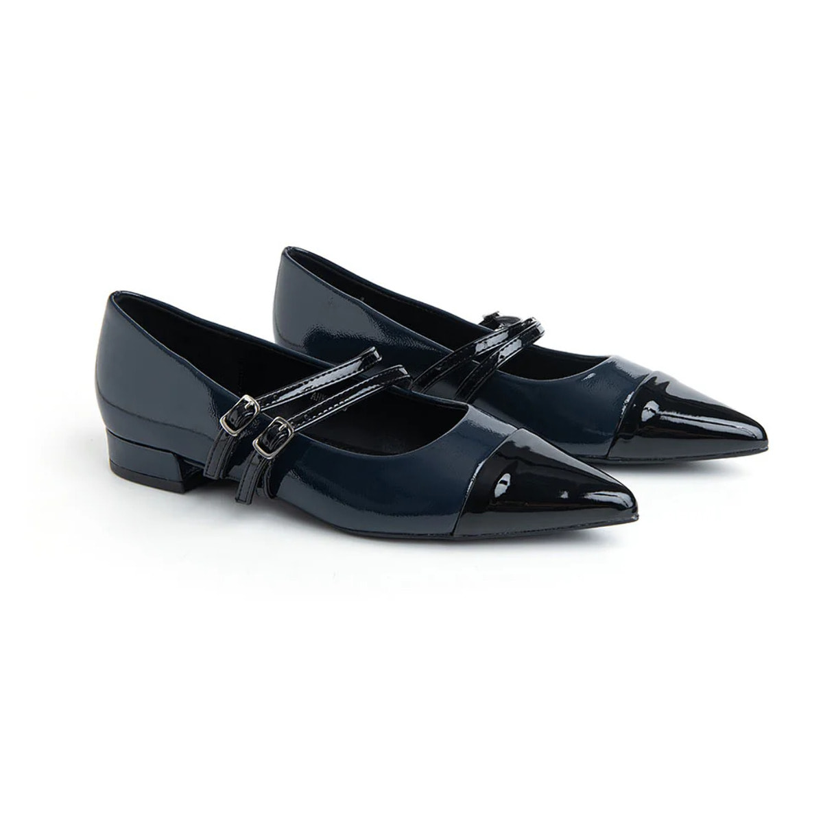 Ballerina a punta in vernice con cinturini - NAVY