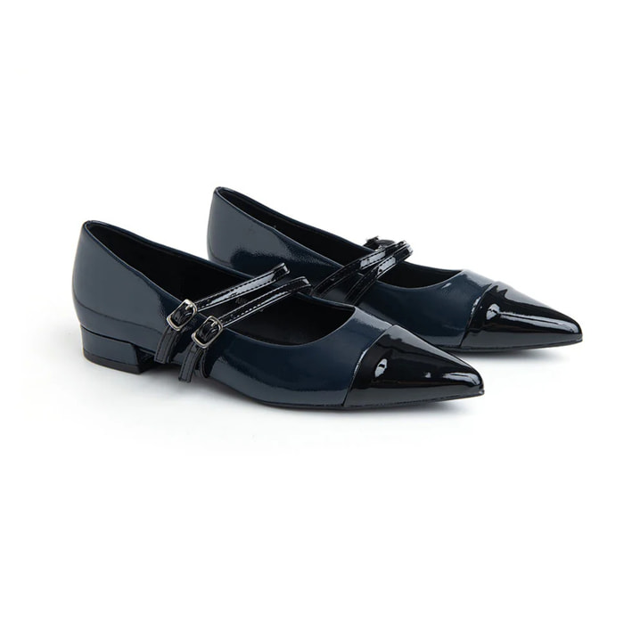 Ballerina a punta in vernice con cinturini - NAVY