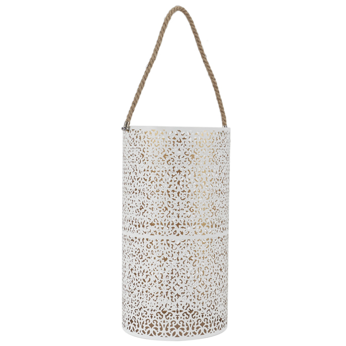 LANTERNE METAL AJOURE BLANC DORE