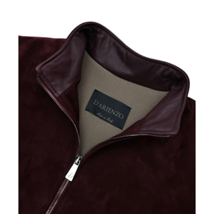 Giubbotto bomber in pelle scamosciata bordeaux collo coreana