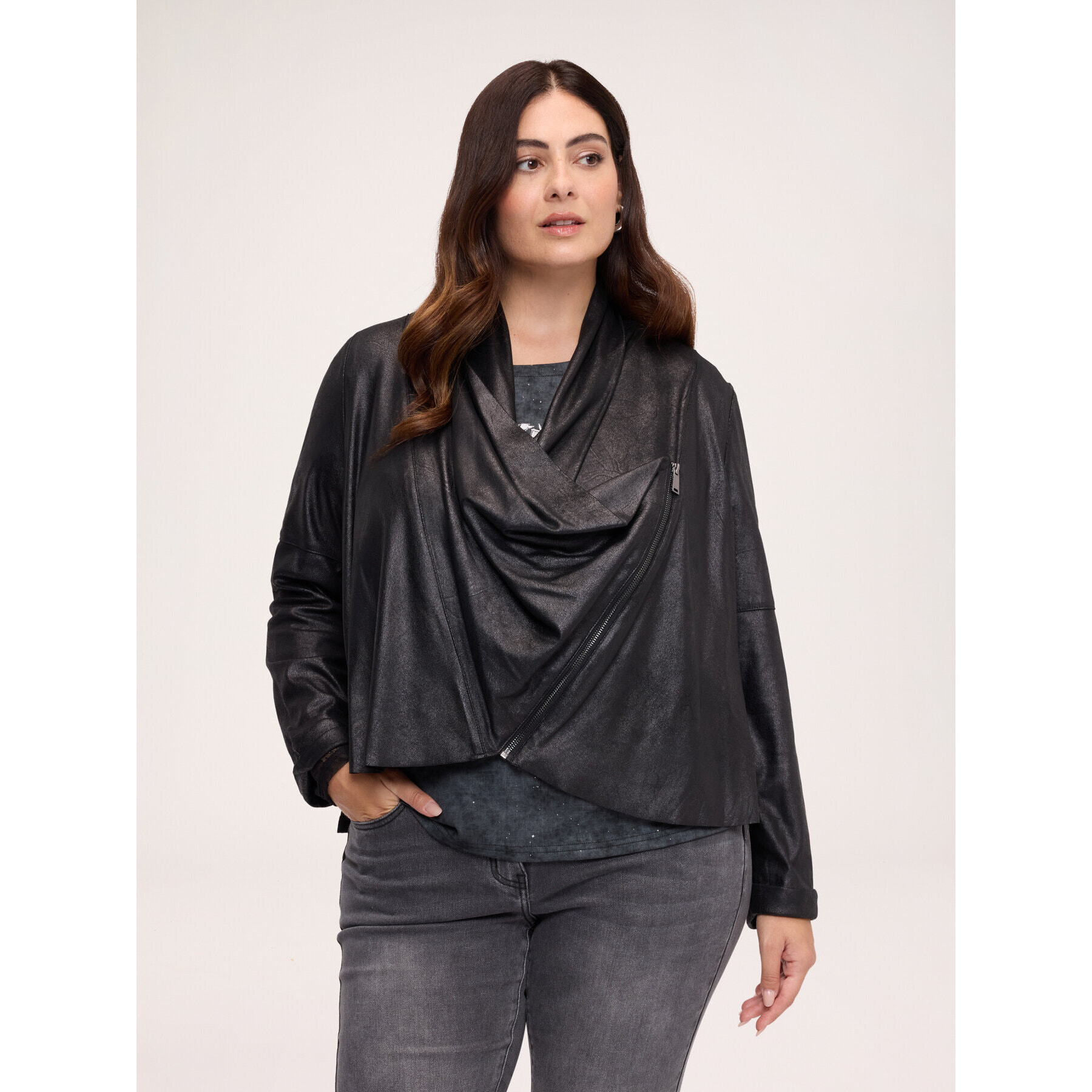 Fiorella Rubino - Giacca soft touch con collo a scialle - Nero