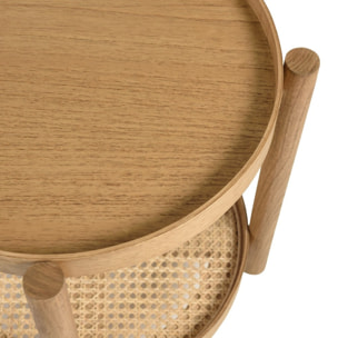AMY - Table d'appoint en mindi 45.5cm avec tablette en rotin naturel AMY