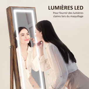 Armoire à bijoux sur pied multi-rangement avec miroir LED MDF effet bois vieilli