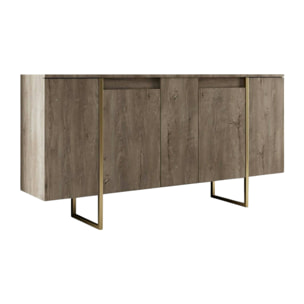 Credenza Dgarzitt, Buffet da soggiorno, Madia da salotto, Dispensa da cucina, 160x35h80 cm, Noce e Oro