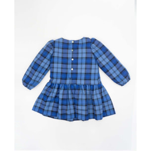 Vestido cuadros azules con volante delantero