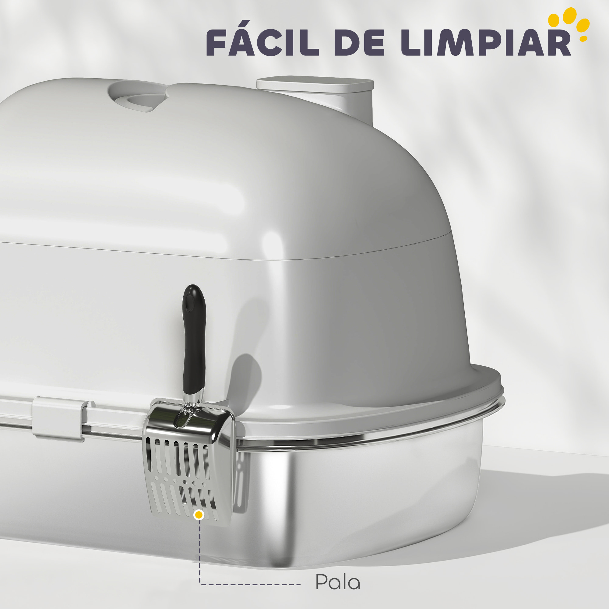 Arenero para Gatos de Acero Inoxidable con Cubierto Caja de Arena para Gatos Arenero con Bolsa Desodorizante Pala Fácil de Limpiar 52,4x41,3x39,9 cm Gris