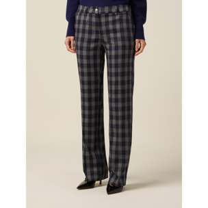 Oltre - Pantalones de pierna recta en franela a cuadros - Azul