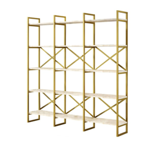 Libreria Dpezzott, Scaffale da ufficio, Mobile portalibri, Biblioteca, 170x30h175 cm, Bianco e Oro