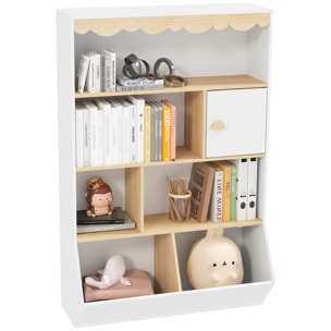 Bibliothèque enfant design nuage - 6 niches et porte - blanc aspect bois
