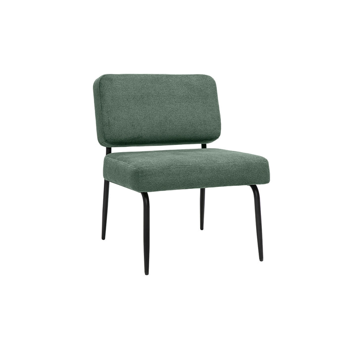 Fauteuil en tissu chenille vert kaki et métal noir VEDANA