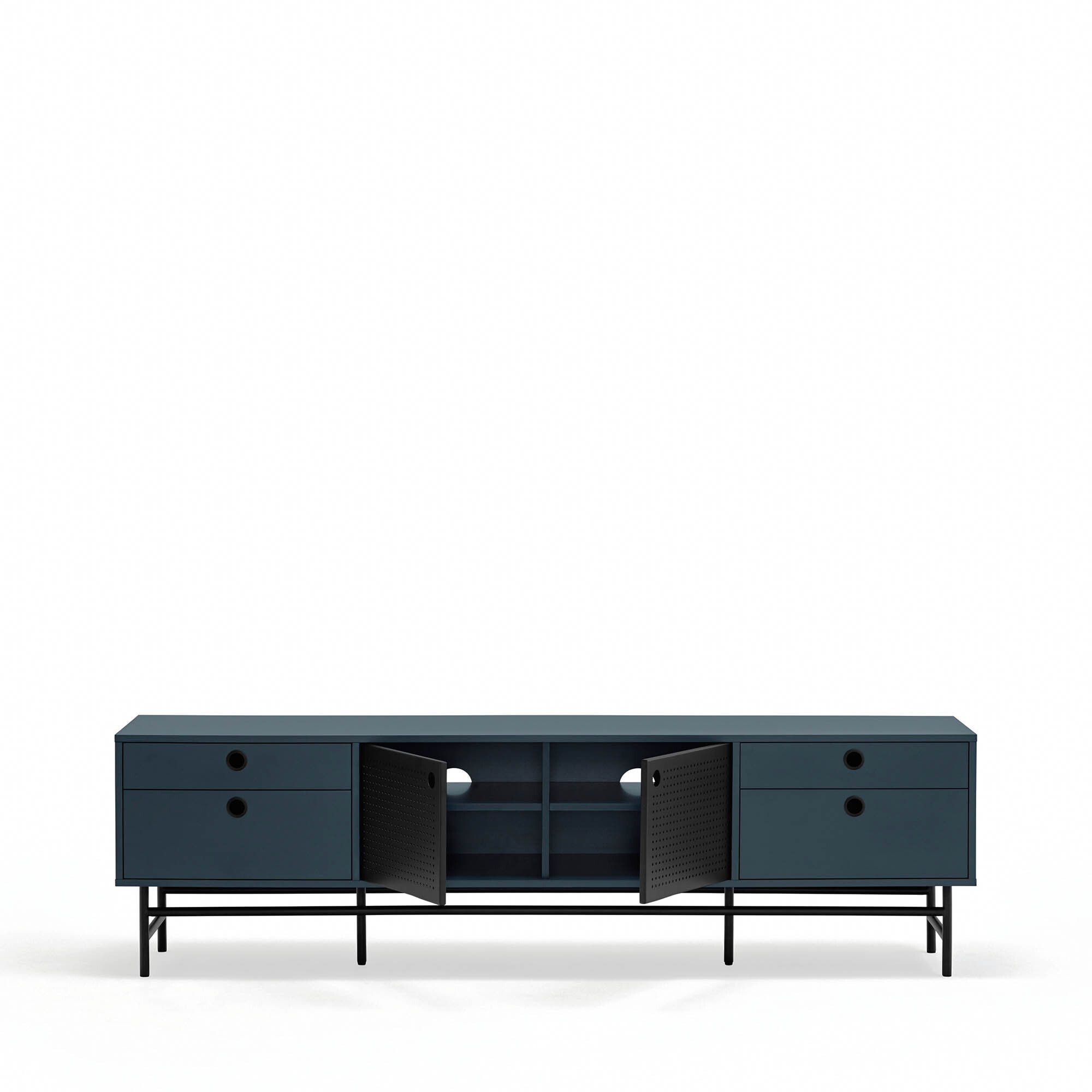 Mueble de televisión Punto 2 puertas y 4 cajones gris antracita y negro