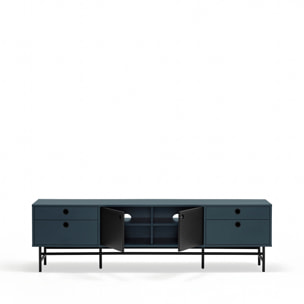 Mueble de televisión Punto 2 puertas y 4 cajones gris antracita y negro