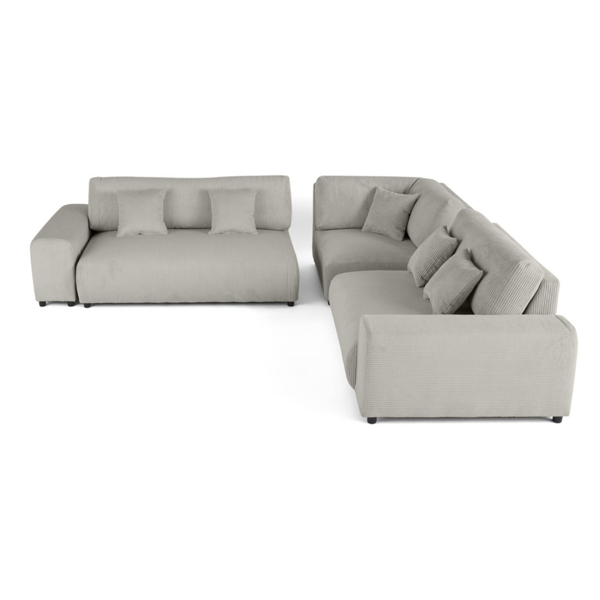 Garance - canapé modulable d'angle droit - 5 places - en velours côtelé - Gris clair