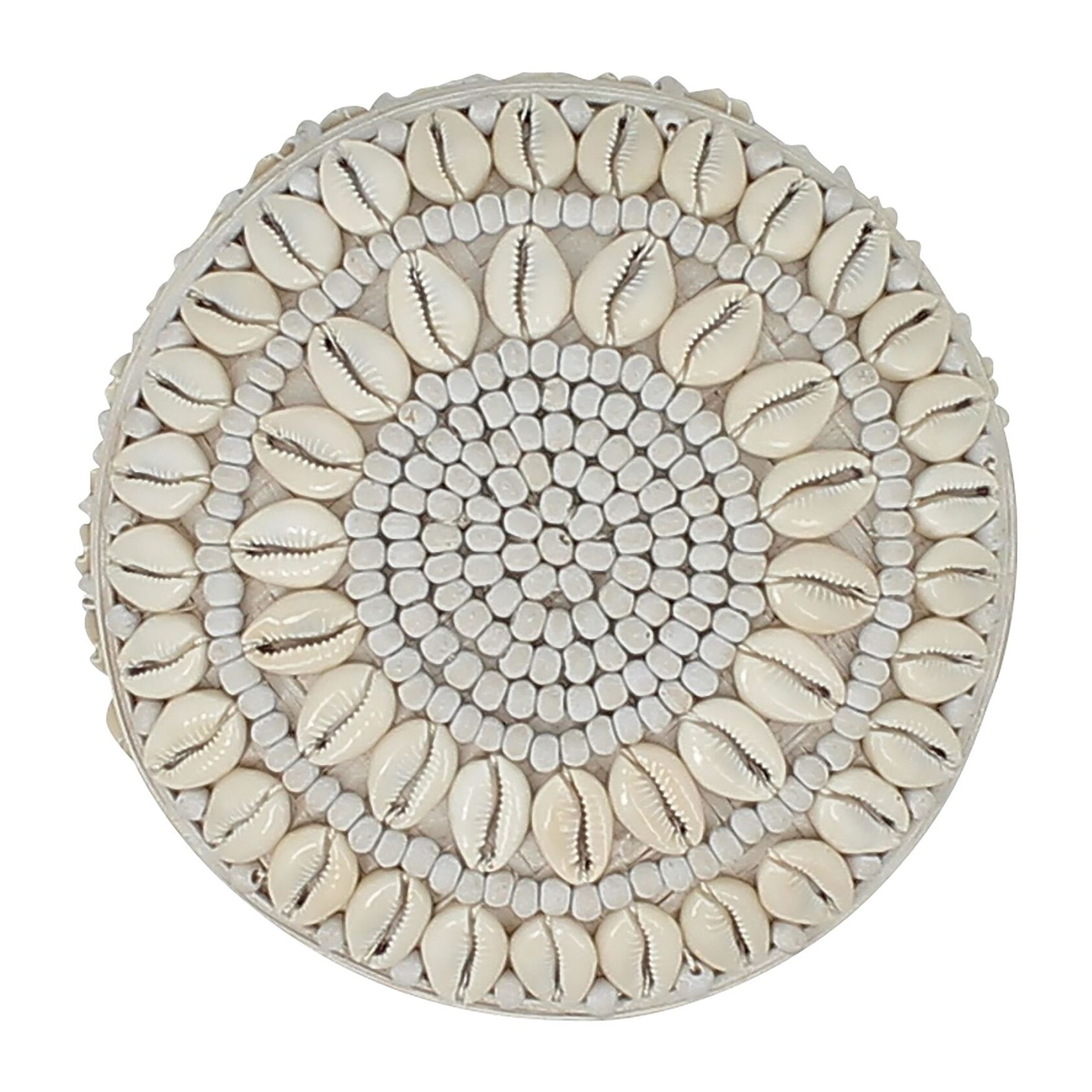 BOITE EN BAMBOU ORNÉE DE COQUILALGES BLANCS Ø16X9.5 CM KOLOA