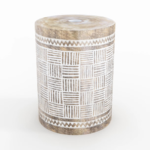 Ensemble parasol en tissu crème et pied de parasol en bois - Ali