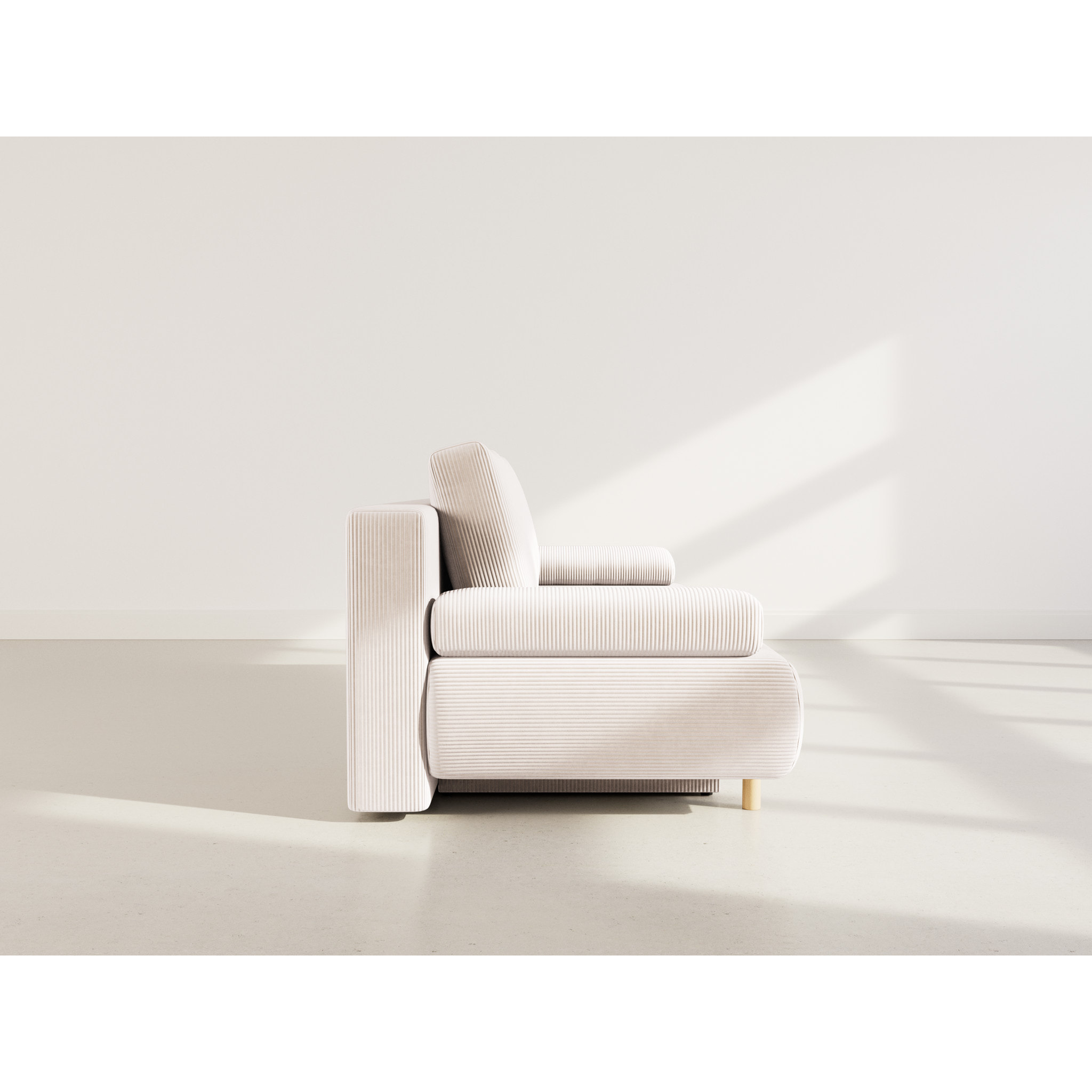 Sophie - Canapé droit 3 places convertible avec coffre en velours côtelé - Beige