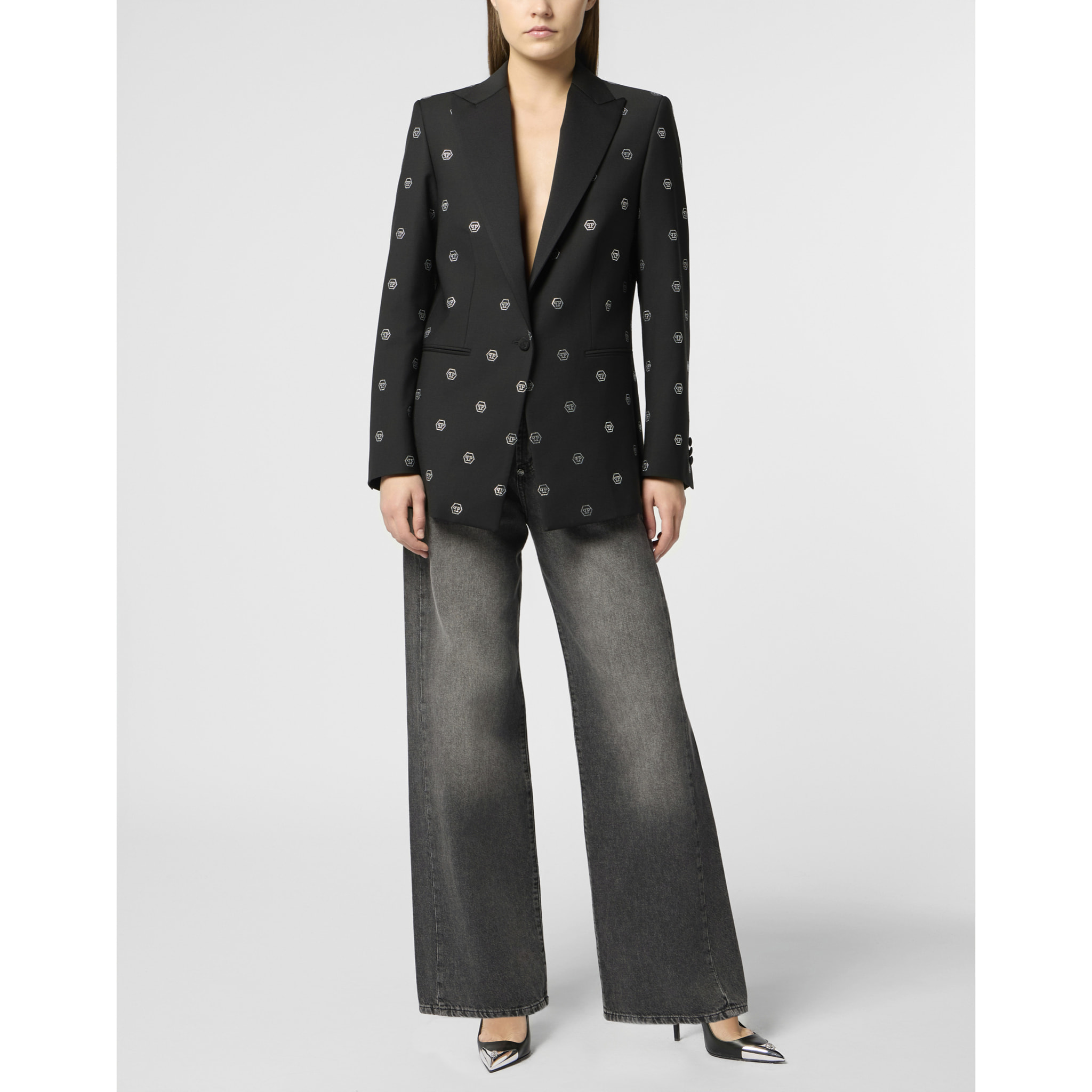 PHILIPP PLEIN Boyfriend's Fit Blazer Monogram Strass Monogram