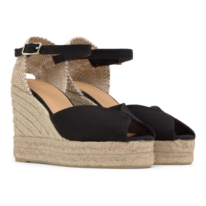 Sandalias de cuña de mujer Bianca estilo peep-toe en algodón orgánico