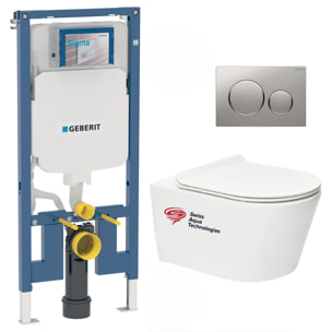 Pack WC Bati-support Geberit UP720 extra-plat + WC Swiss Aqua Technologies sans bride + abattant slim