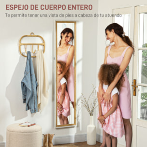 Espejo de Cuerpo Entero 157x37 cm Espejo de Pie o de Pared con Marco de MDF y Soporte para Dormitorio Salón Blanco y Natural Oscuro