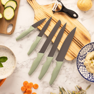 Juego de 5 cuchillos acero inoxidable + pelador de revestimiento antiadherente cedar san ignacio