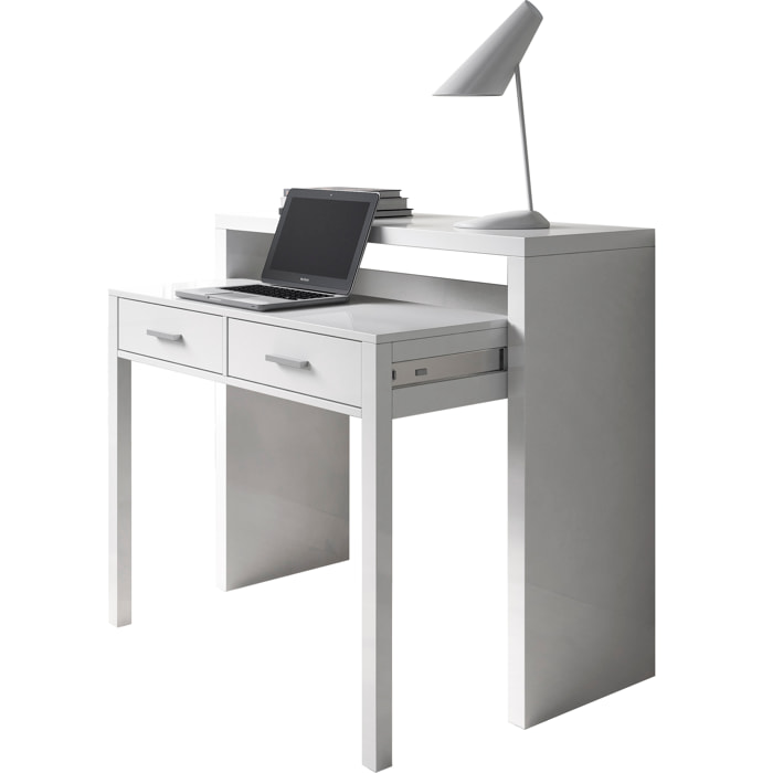 Scrivania Allungabile Con 2 Cassetti Scrittoio Ufficio Cameretta Salvaspazio Estensibile Design Arredo Casa 98.5 x 36 x 87.5 cm Bianco