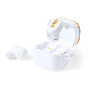 Auriculares bluetooth nature bambú. Batería 35 mAh/ Base Carga 300 mAh