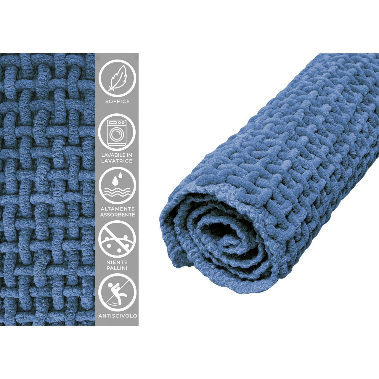 Tappeto Bagno Doccia Antiscivolo Super Assorbente Modello Osaka Azzurro