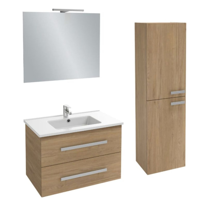 Meuble vasque Ola Up chêne + colonne + miroir et spots